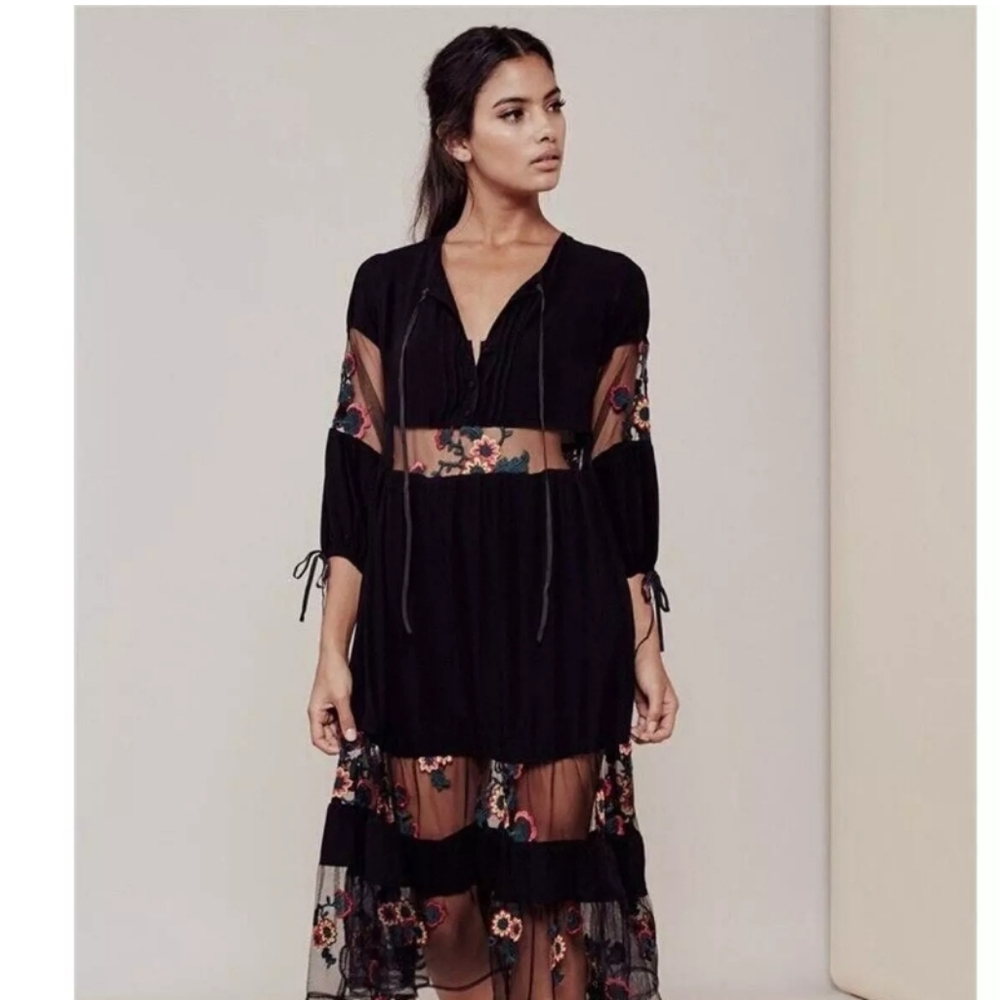 For Love And Lemons Black Floral Midi Dress